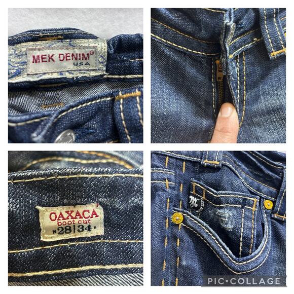 Mek Denim USA Oakaca Bootcut Jeans 28x34 Distressed Grunge Low Rise Boho Western - Picture 5 of 10